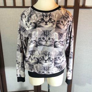 FOREVER 21	Kitten photo montage/  Long sleeve shirt/ Grey / Black /White Size M